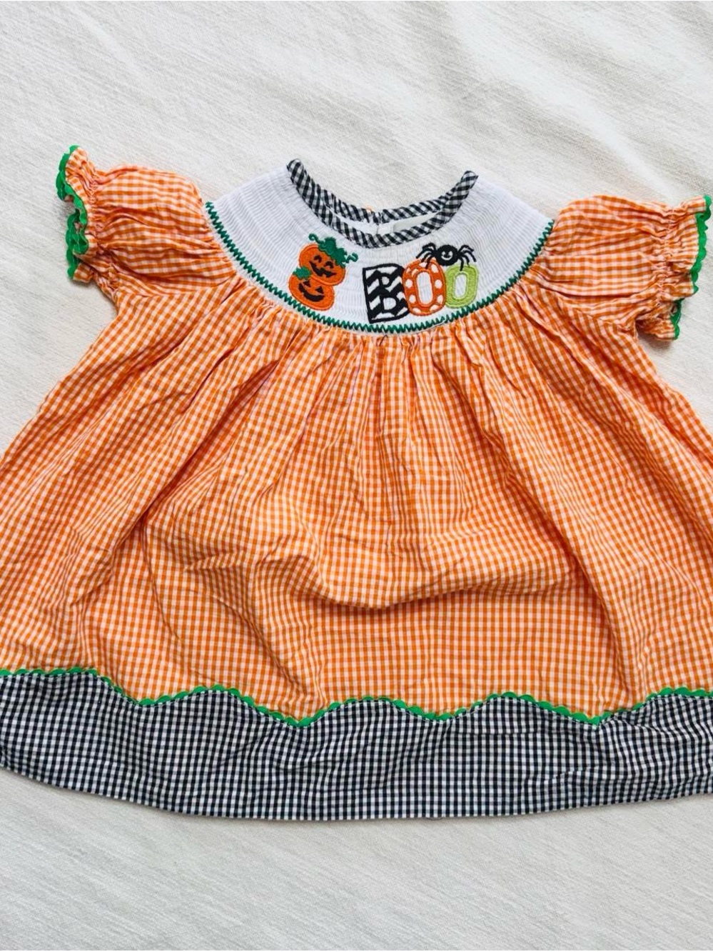 Lil Cactus Orange Gingham Halloween BOO Smocked Bishop Dress 6/12 months